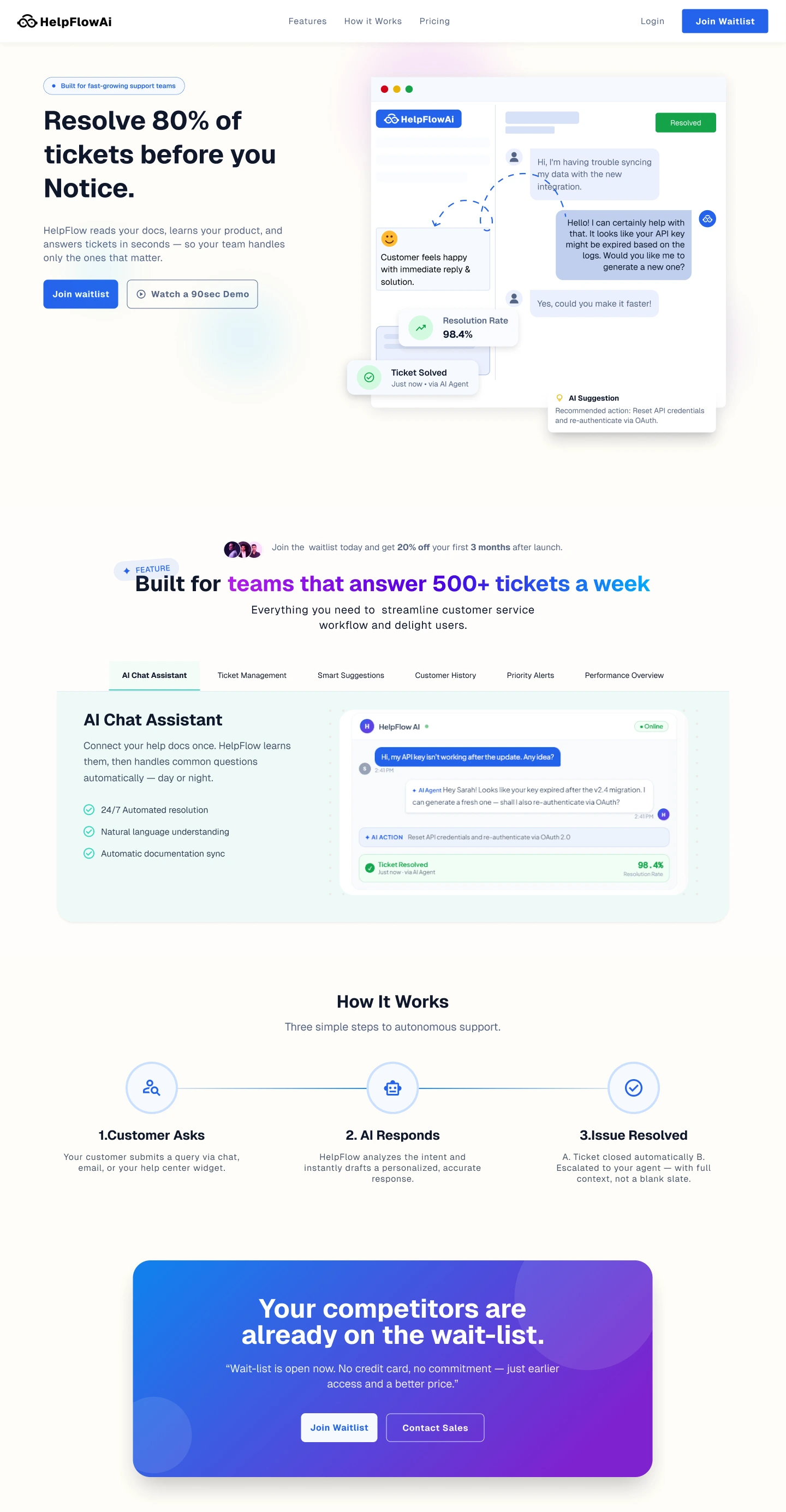 HelpFlow AI landing page